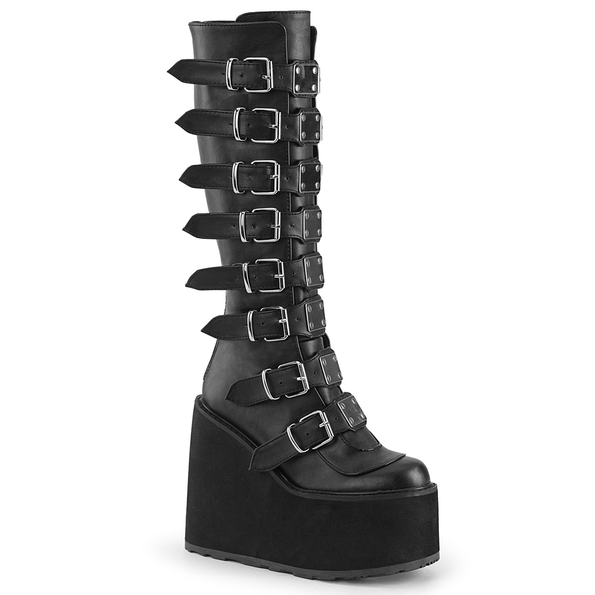 DEMONIA SWING 815 Ladies BLACK Goth Punk Cyber Hi Platform Boots Buckle ...